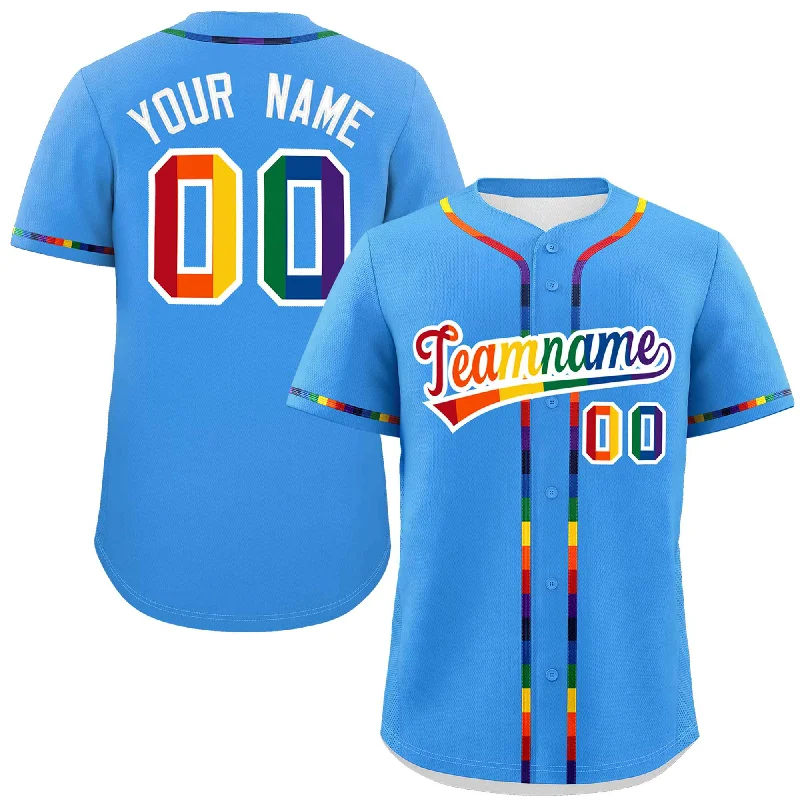 Baseball Jersey Superhero-Custom Powder Blue LGBT Rainbow For Pride Month Classic Style Authentic Baseball Jersey