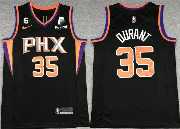 Basketball Jersey Gift-Men's Phoenix Suns #35 Kevin Durant Balck With NO.6 Patch Statement Edition Stitched Basketball Basketball Jersey