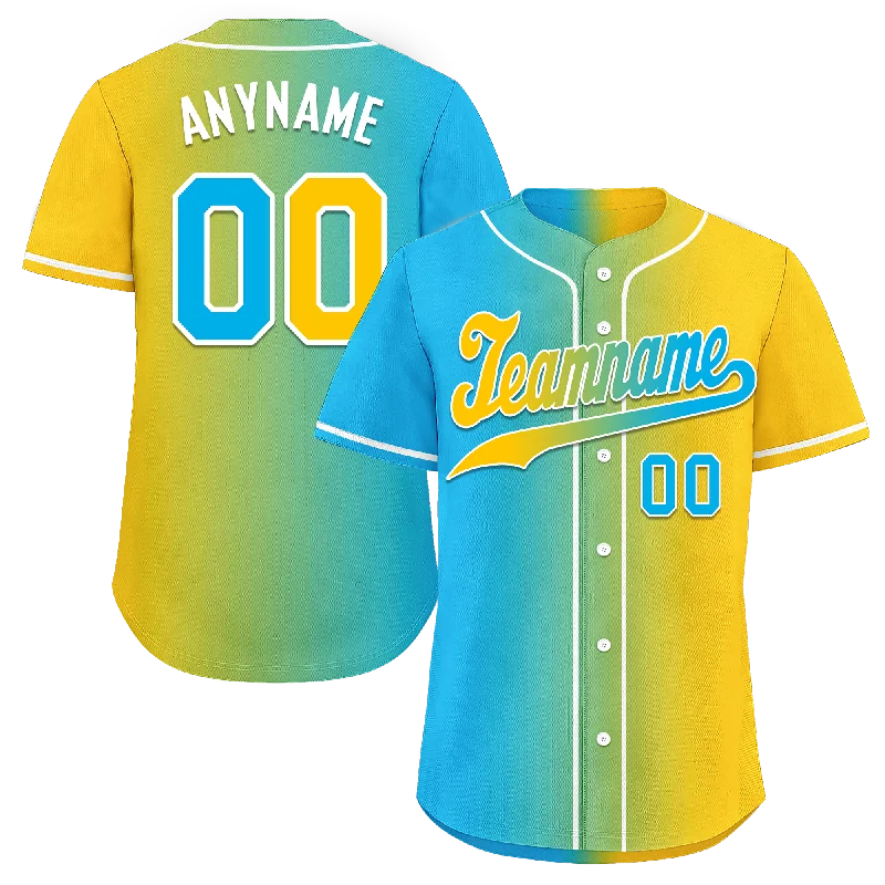 Baseball Jersey Boys-Custom Blue Yellow Gradient Fashion Personalized Authentic Baseball Jersey BSBJ01-D0a709b