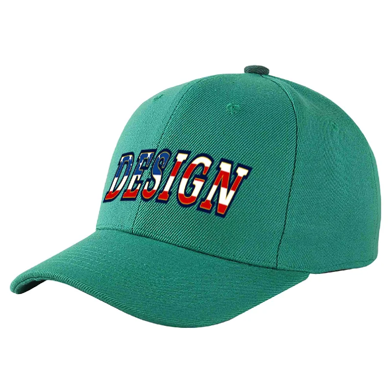 Baseball Cap Women-Custom Light Green Vintage USA Flag-Gold Curved Eaves Sport Design Baseball Cap