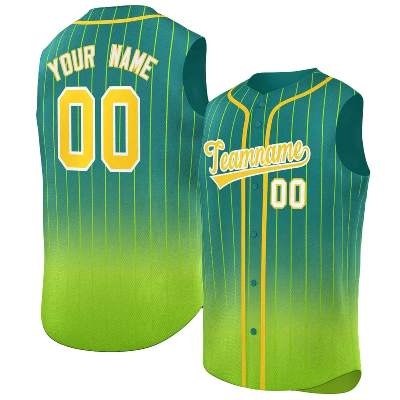 Baseball Jersey College Team-Custom Kelly Green Neon Green Gradient stripe Fashion Authentic Sleeveless Baseball Jersey