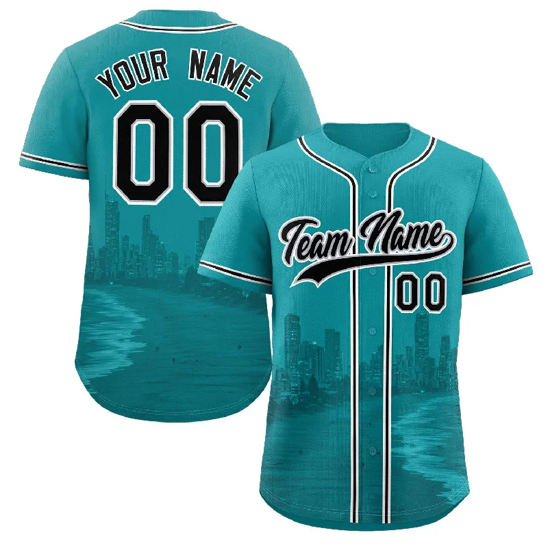 Baseball Jersey Durable Material-Custom Aqua Black-Gray Miami City Connect Baseball Jersey