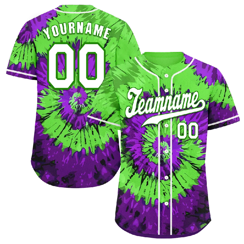 Baseball Jersey Superhero-Custom Green Purple Tie Dye White Authentic Baseball Jersey BSBJ0a-bc0fbfe