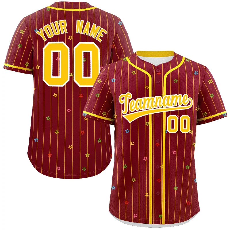 Baseball Jersey Red-Custom Crimson Gold Stripe Fashion Personalized Star Pattern Authentic Baseball Jersey