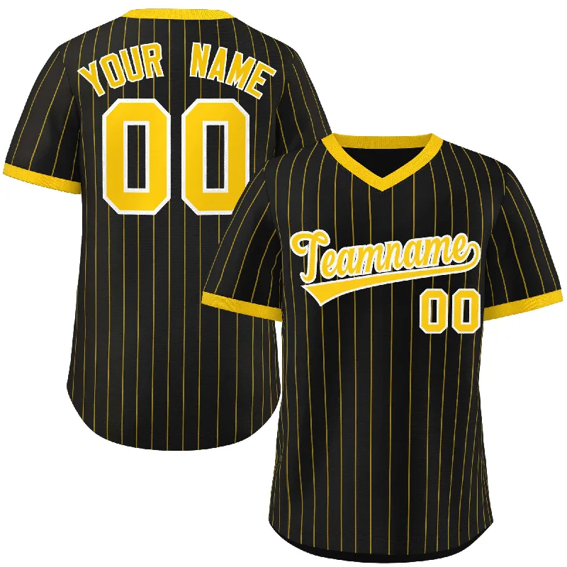 Baseball Jersey Multi-Color-Custom Black Gold Stripe Fashion Authentic Pullover Baseball Jersey