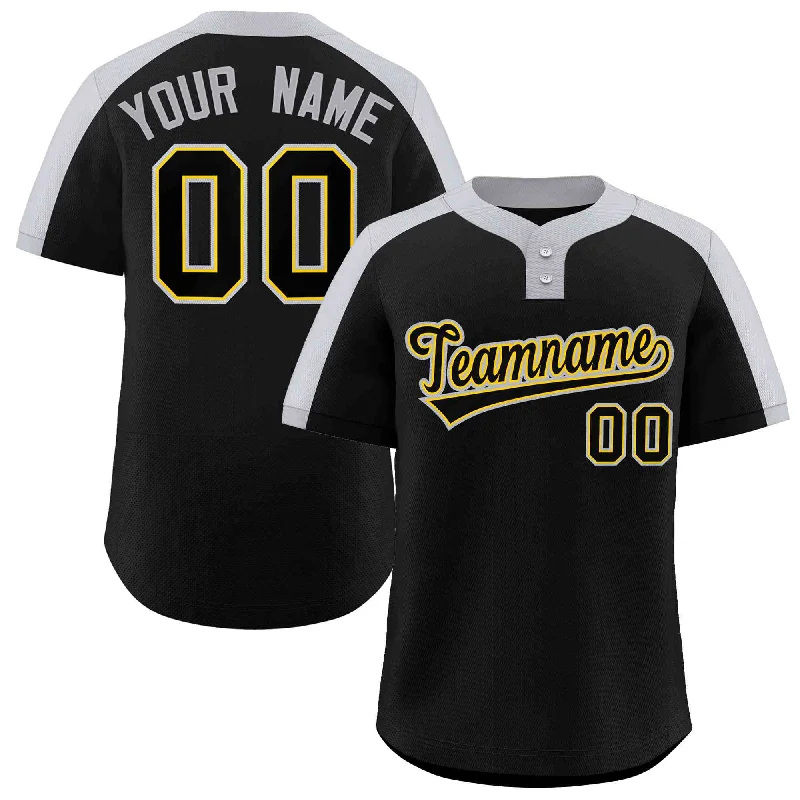 Baseball Jersey Classic Fit-Custom Black Black-Gold Classic Style Authentic Two-Button Baseball Jersey