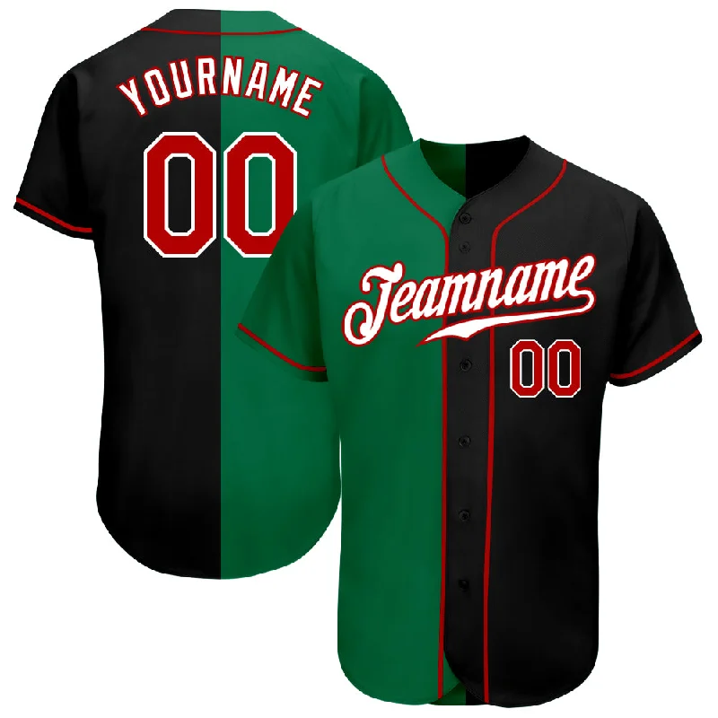 Baseball Jersey Custom-Custom Black Red-Kelly Green Authentic Split Fashion Baseball Jersey