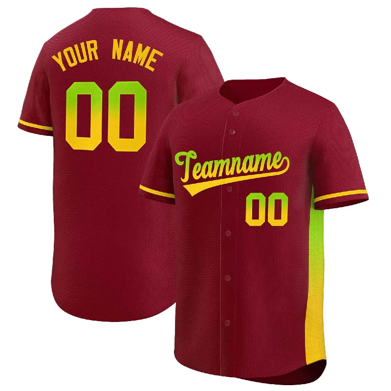 Baseball Jersey Plaid-Custom Crimson Neon Green-Gold Personalized Gradient Font And Side Design Authentic Baseball Jersey