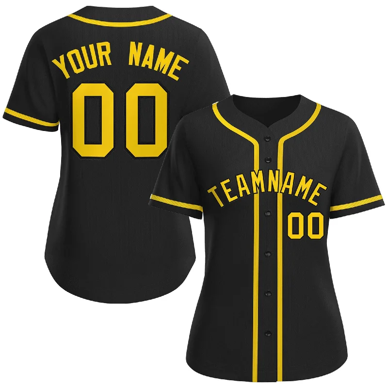 Baseball Jersey Wholesale-Custom Black Gold-Black Classic Style Baseball Jersey For Women