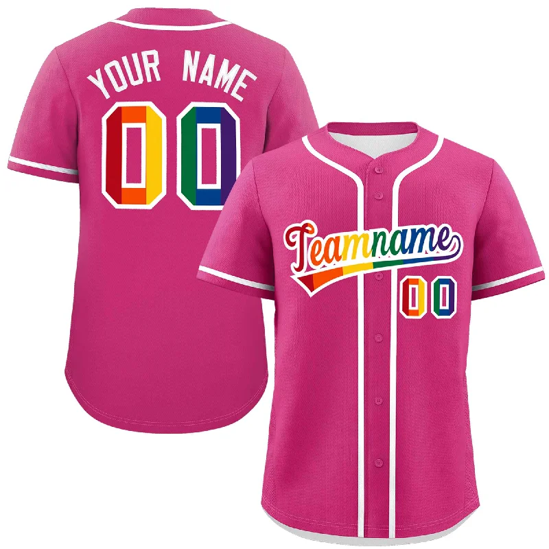 Baseball Jersey Lounge-Custom Rose Red LGBT Rainbow For Pride Month Classic Style Authentic Baseball Jersey