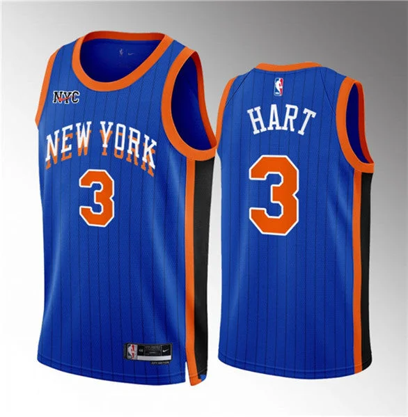 Basketball Jersey Basketball Player-Men's New York Knicks #3 Josh Hart Blue 2023/24 City Edition Stitched Basketball Basketball Jersey