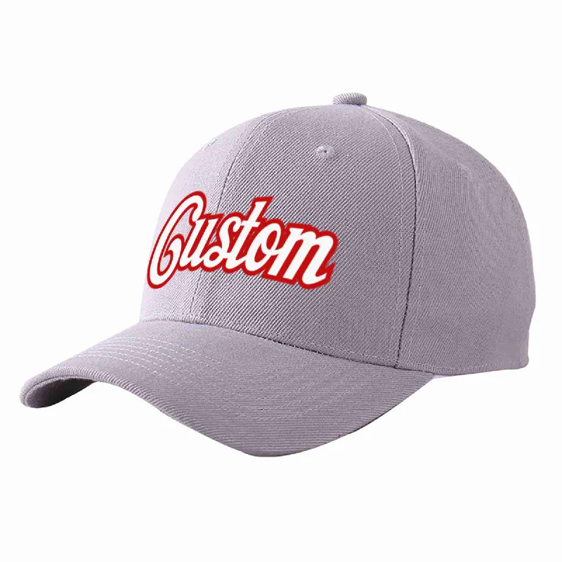 Baseball Cap Anime Merch-Custom Gray White-Red Curved Eaves Sport Baseball Cap Design for Men/Women/Youth