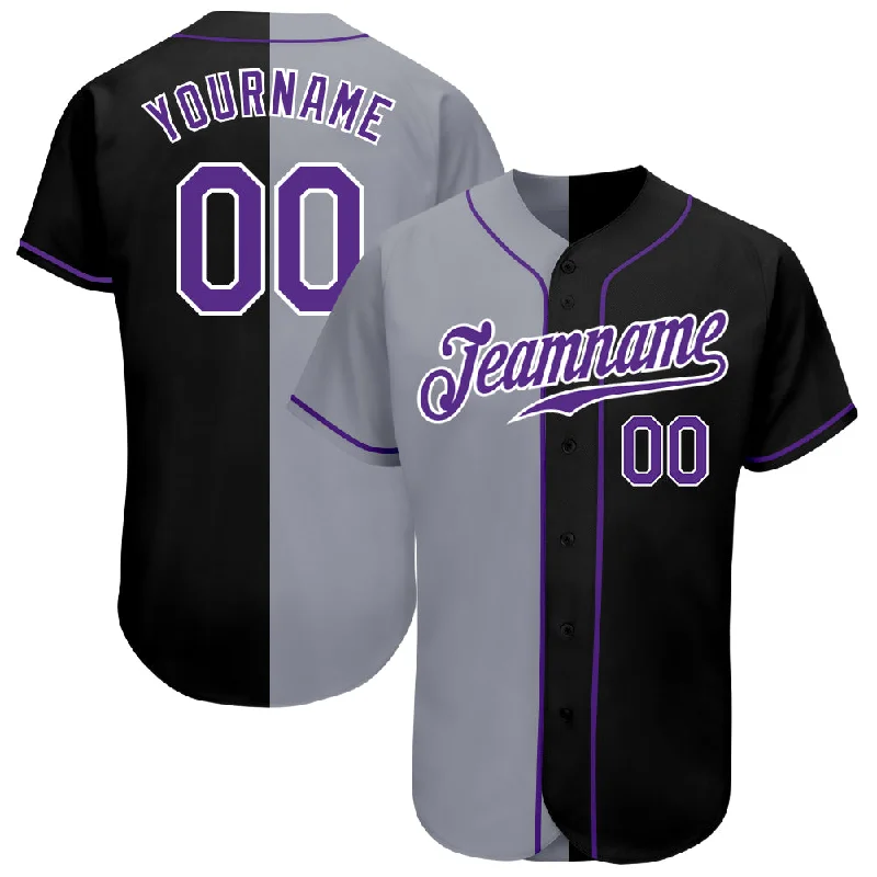 Baseball Jersey Logo-Custom Black Purple-Gray Authentic Split Fashion Baseball Jersey