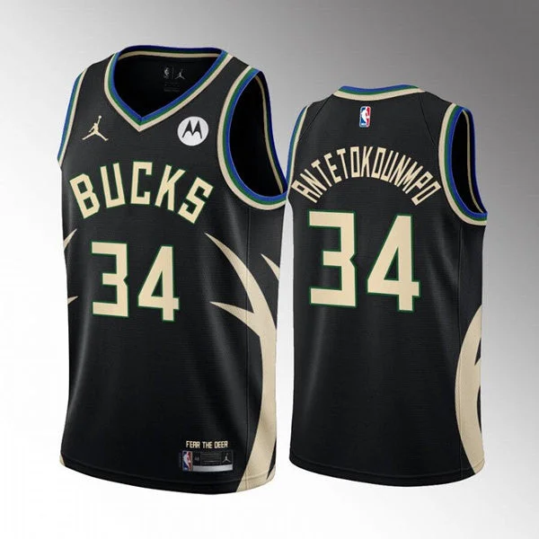 Basketball Jersey Inspirational-Men's Milwaukee Bucks #34 Giannis Antetokounmpo Black Stitched Basketball Basketball Jersey