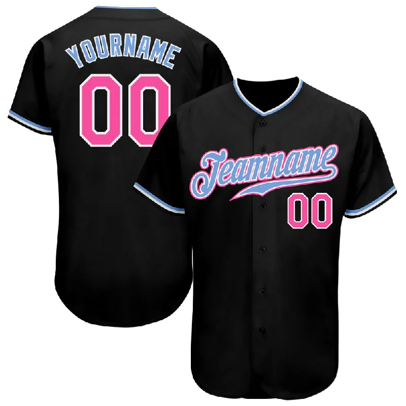 Baseball Jersey Baseball Grandma-Custom Black Pink-Light Blue Authentic Baseball Jersey