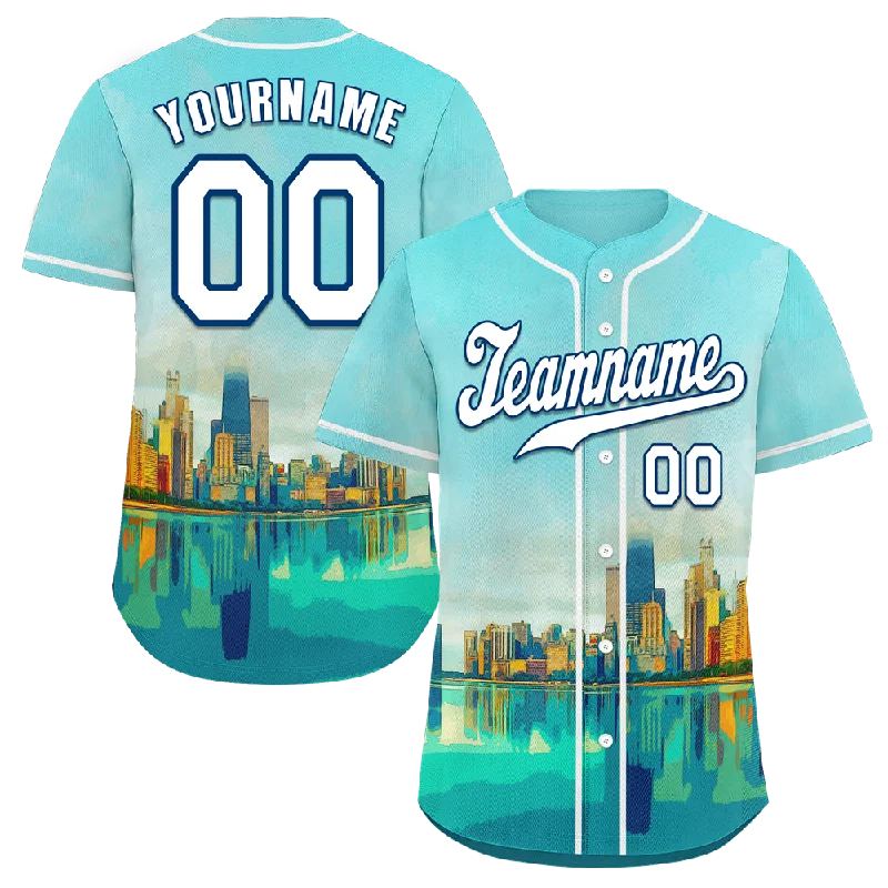 Baseball Jersey Recycled Fabric-Custom Aqua City Edition White Authentic Baseball Jersey BSBJ0a-bc0fbd0