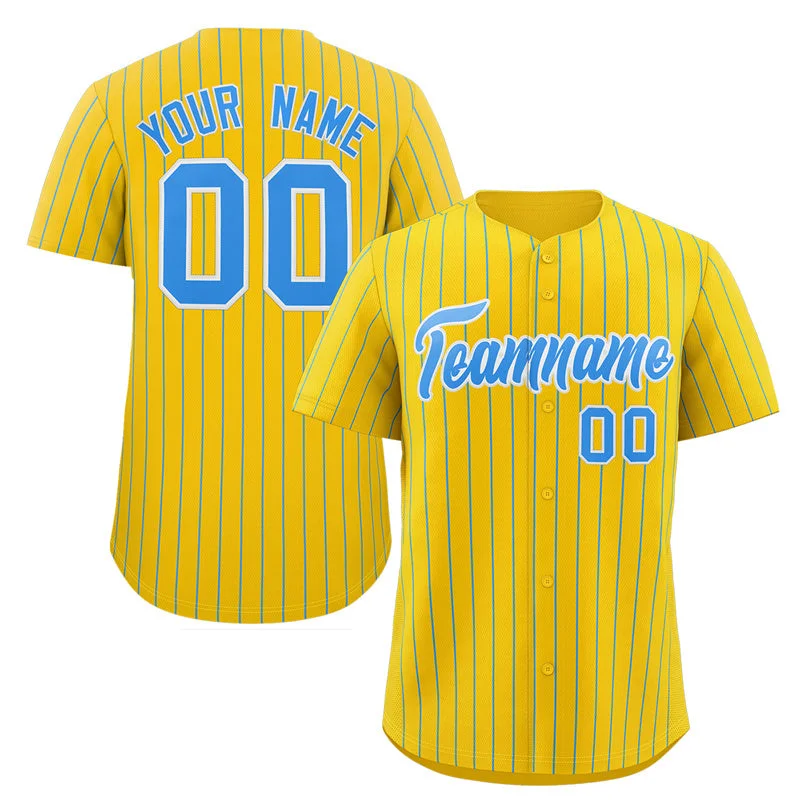 Baseball Jersey Youth-Custom Gold Light Blue-White Stripe Fashion Authentic Baseball Jersey