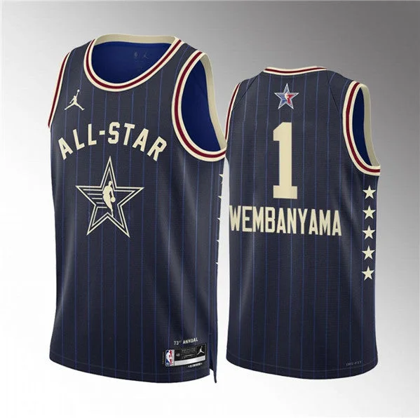 Basketball Jersey Gold-Men's 2024 All-Star #1 Victor Wembanyama Navy Stitched Basketball Basketball Jersey