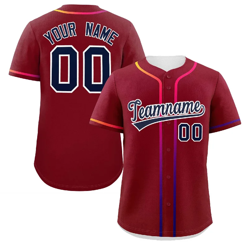 Baseball Jersey Office-Custom Crimson Navy Personalized Gradient Ribbed Design Authentic Baseball Jersey