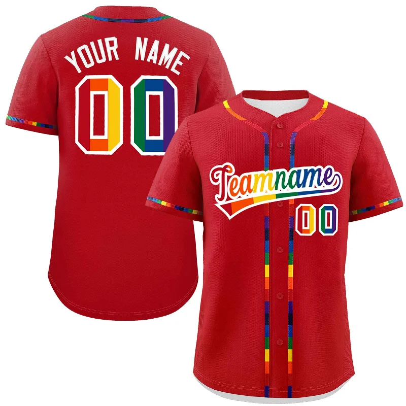 Baseball Jersey Street Style-Custom Red LGBT Rainbow For Pride Month Classic Style Authentic Baseball Jersey