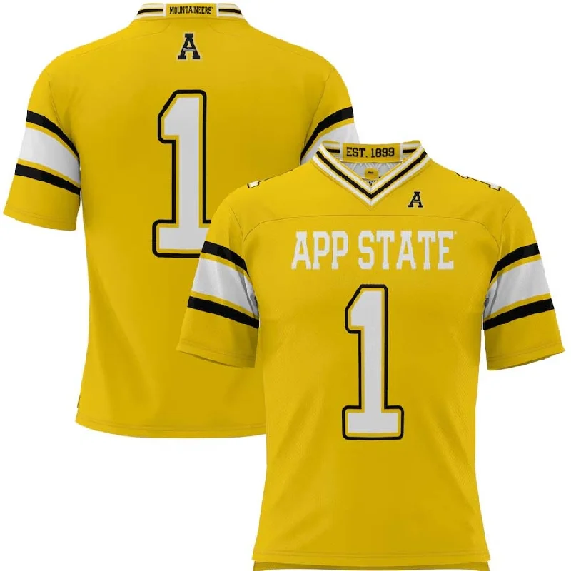 Football Jersey Funny-#1 A.State Mountaineers GameDay Greats Endzone Football Jersey - Gold Stitched American College Jerseys