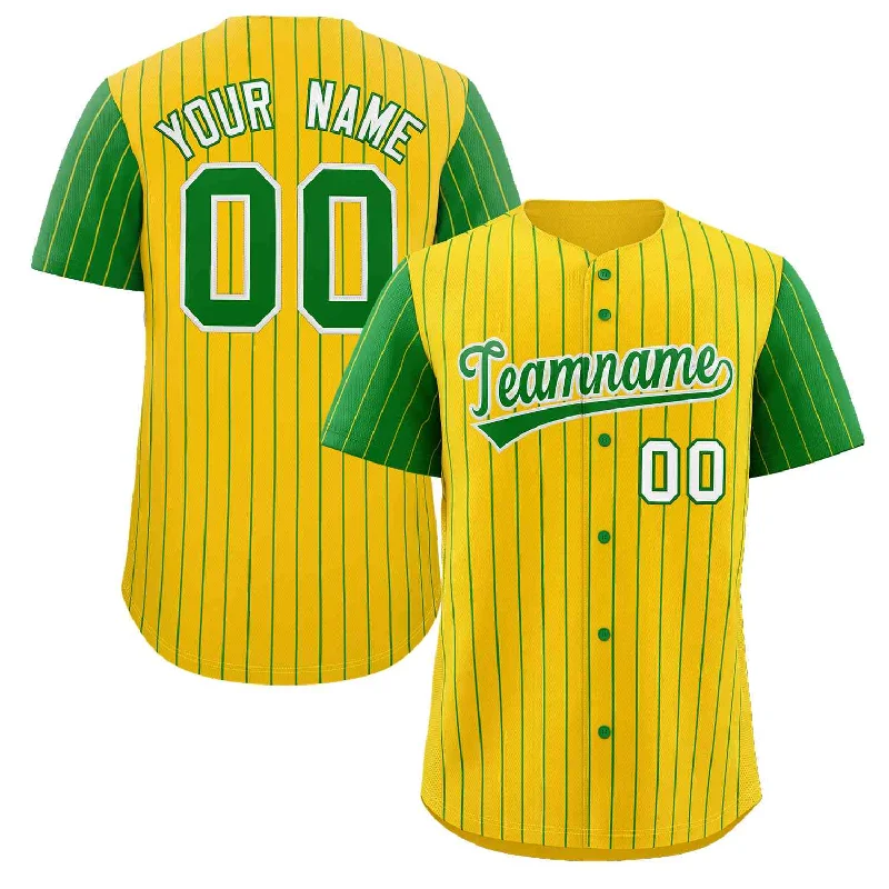 Baseball Jersey Best Deals-Custom Gold Kelly Green-White Stripe Fashion Raglan Sleeves Authentic Baseball Jersey