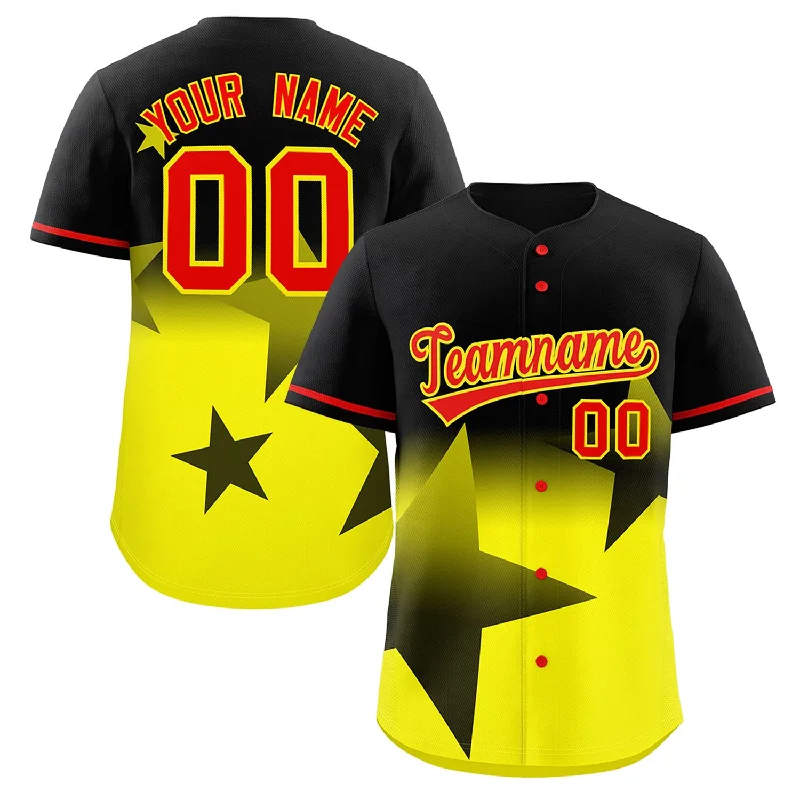 Baseball Jersey Baseball Sister-Custom Black Gold Gradient Star Graffiti Pattern Authentic Baseball Jersey