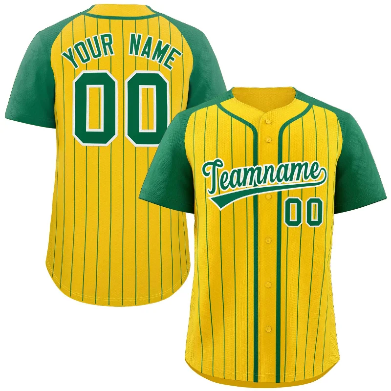 Baseball Jersey Patriotic-Custom Gold Kelly-Green White Stripe Fashion Raglan Sleeves Authentic Baseball Jersey