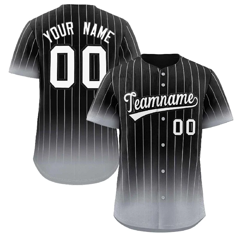 Baseball Jersey Black Friday-Custom Black Gray-White Gradient Stripe Fashion Authentic Baseball Jersey