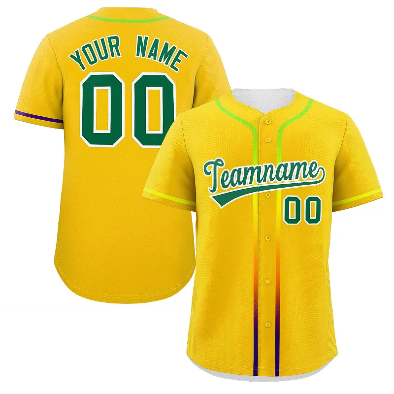 Baseball Jersey Embroidered-Custom Gold Kelly Green Personalized Gradient Ribbed Design Authentic Baseball Jersey