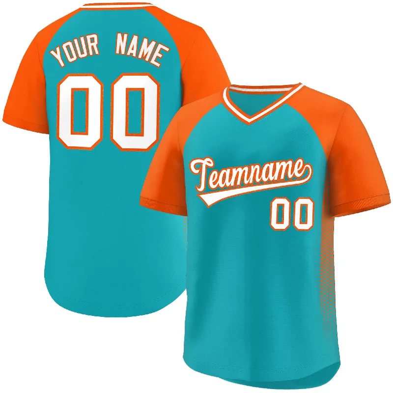 Baseball Jersey Baseball Grandma-Custom Aqua Orange Raglan Sleeves Side Spot Authentic Pullover Baseball Jersey