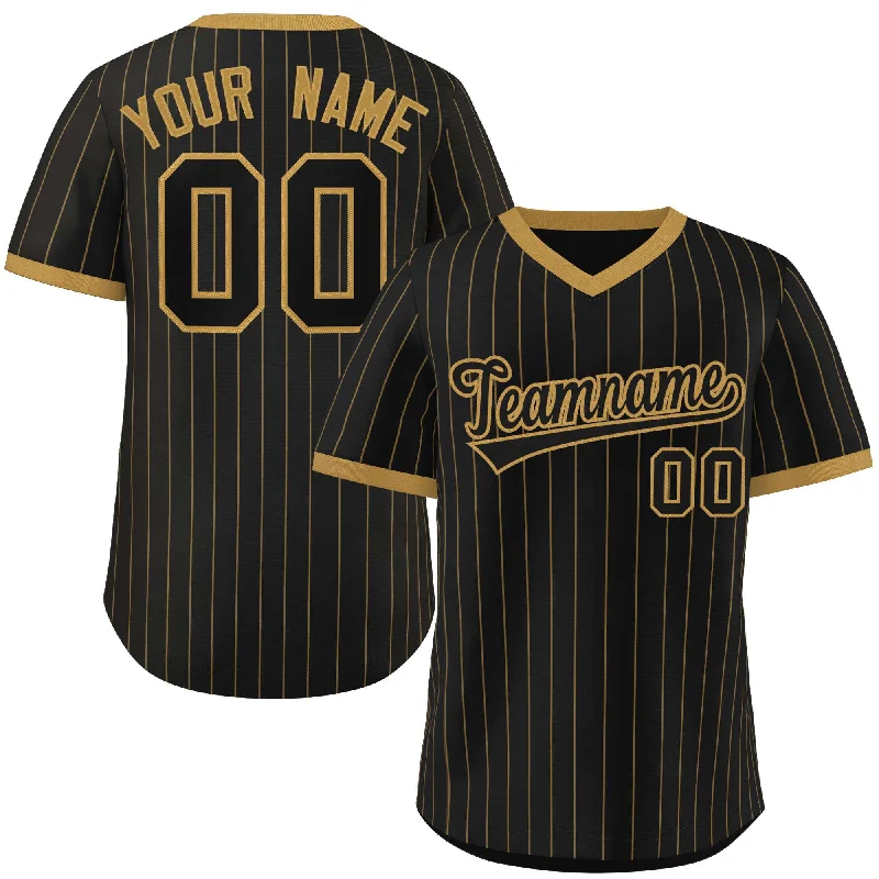 Baseball Jersey Rookie-Custom Black Old Gold Stripe Fashion Authentic Pullover Baseball Jersey