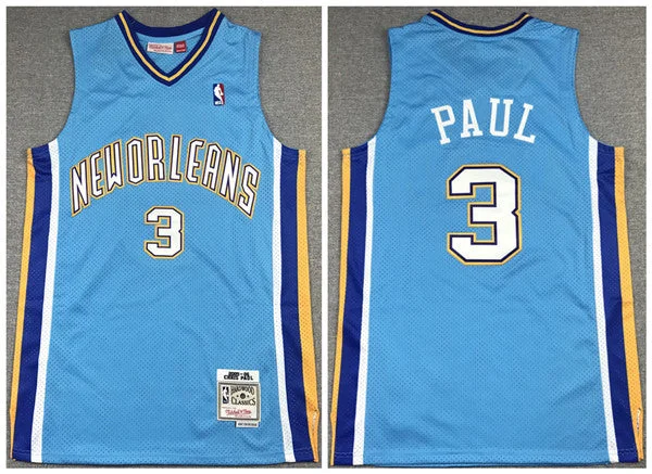 Basketball Jersey Performance-Men's New Orleans Hornets #3 Chris Paul 2005-06 Light Blue Throwback Stitched Basketball Jersey