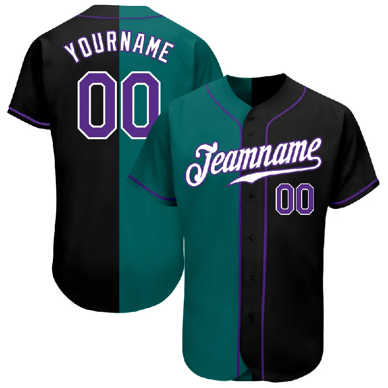 Baseball Jersey Name-Custom Black Purple-Teal Authentic Split Fashion Baseball Jersey