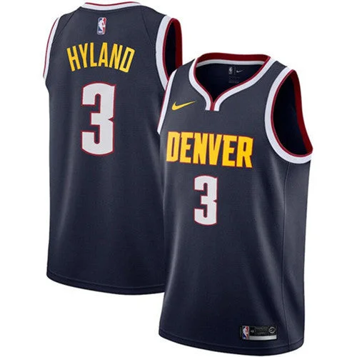 Basketball Jersey Waterproof-Men's Denver Nuggets Navy #3 Nah'Shon Hyland Icon Edition Stitched Basketball Jersey