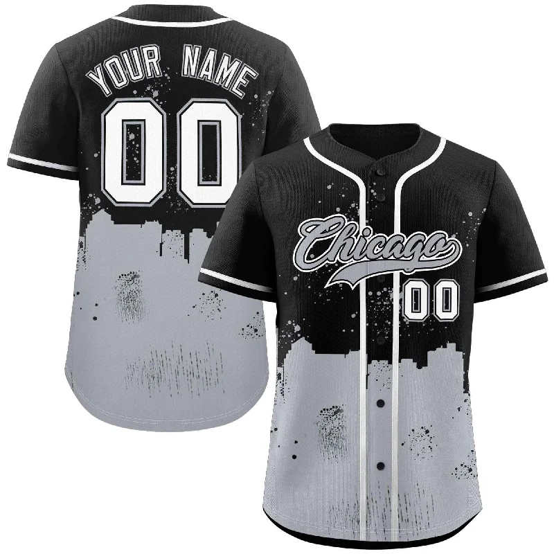 Baseball Jersey TV Show-Custom Black Gray Personalized Chicago City Nightscape Authentic Baseball Jersey