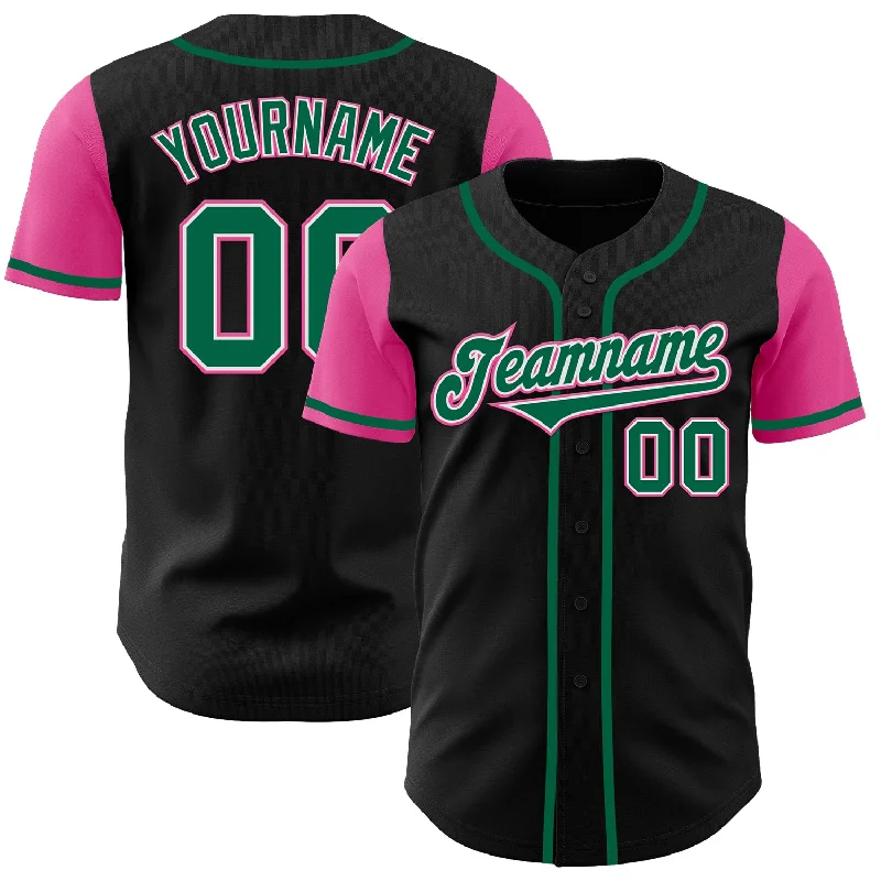 Baseball Jersey Short Sleeve-Custom Black Kelly Green-Pink Authentic Two Tone Baseball Jersey