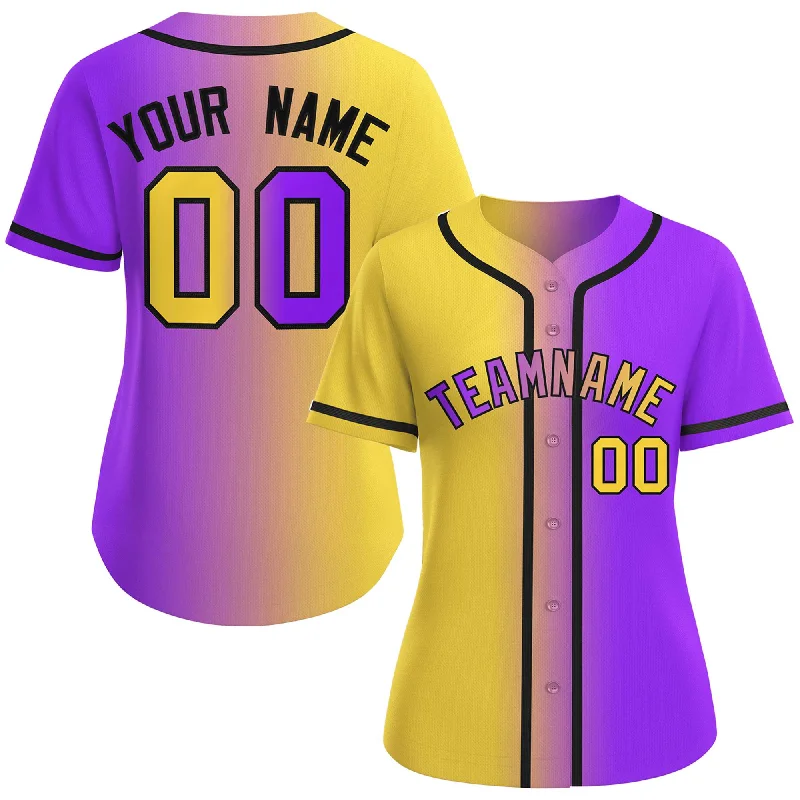 Baseball Jersey Hall of Fame-Custom Gold Purple-Black Gradient Fashion Baseball Jersey For Women