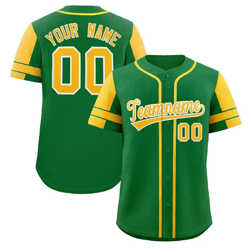 Baseball Jersey Yellow-Custom Kelly Green Gold Personalized Raglan Sleeves Authentic Baseball Jersey