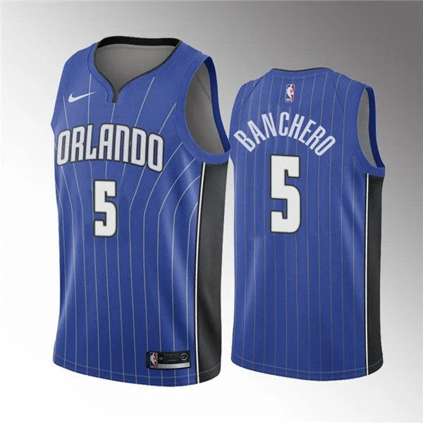 Basketball Jersey Rookie-Men's Orlando Magic #5 Paolo Banchero Blue 2022 Draft Basketball Stitched Basketball Jersey