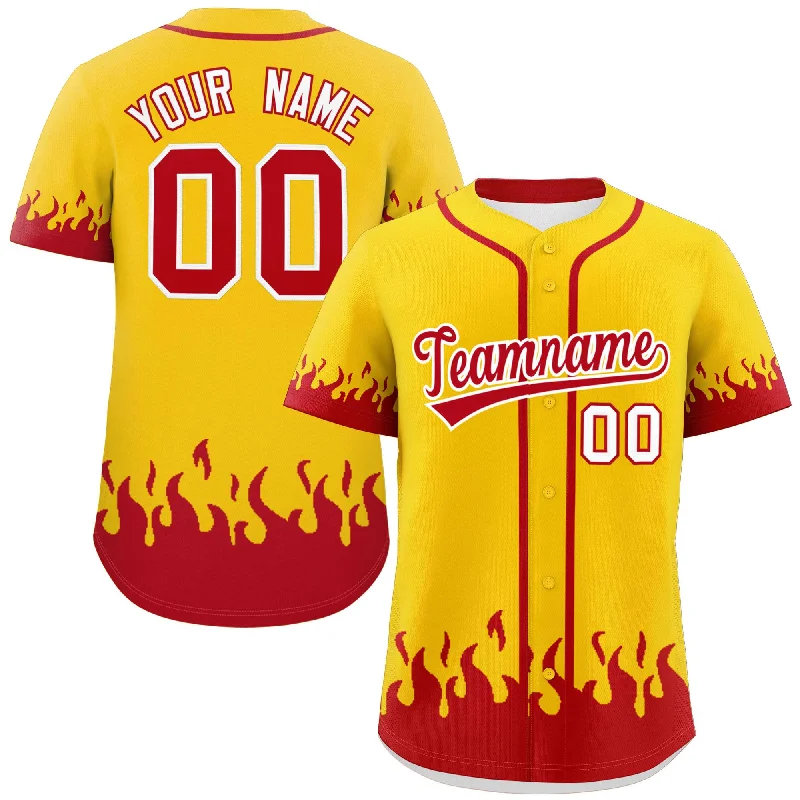 Baseball Jersey Fishing-Custom Gold Red Personalized Flame Graffiti Pattern Authentic Baseball Jersey