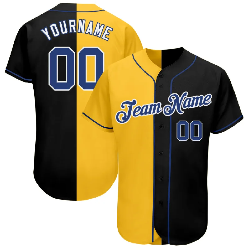 Baseball Jersey Athletic-Custom Black Royal-Yellow Authentic Split Fashion Baseball Jersey