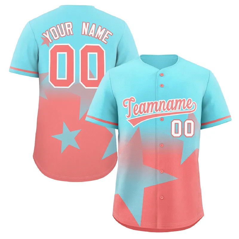 Baseball Jersey Classic-Custom Aqua Lt Red Gradient Star Graffiti Pattern Authentic Baseball Jersey