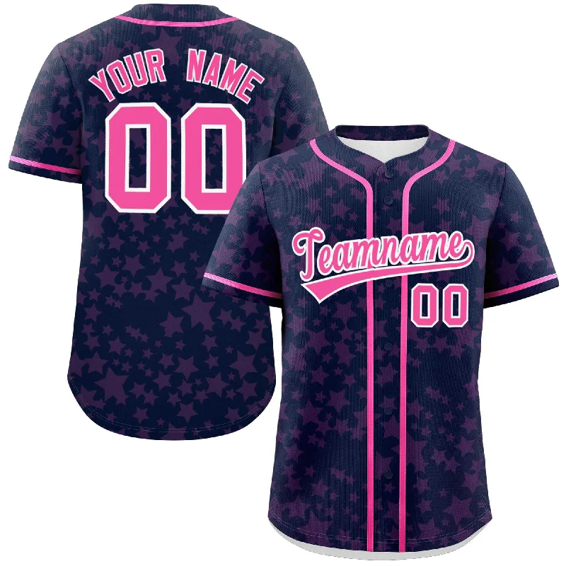 Baseball Jersey Hip Hop-Custom Navy Pink Personalized Star Graffiti Pattern Authentic Baseball Jersey