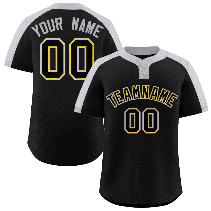 Baseball Jersey Slim Fit-Custom Black Black-Gold Classic Style Authentic Two-Button Baseball Jersey