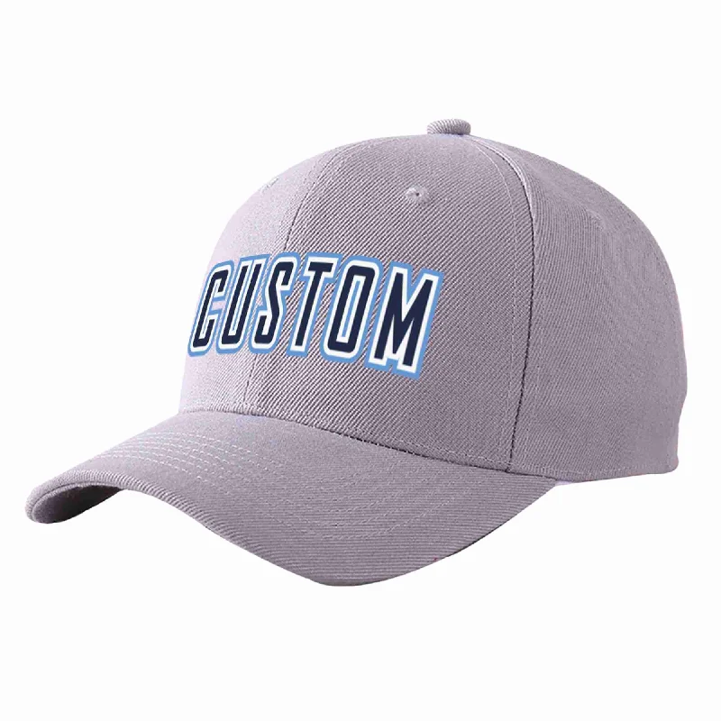 Baseball Cap Custom-Custom Gray Navy-White Curved Eaves Sport Baseball Cap Design for Men/Women/Youth