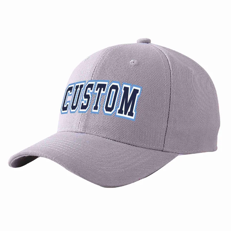 Baseball Cap Designer-Custom Gray Navy-White Curved Eaves Sport Baseball Cap Design for Men/Women/Youth