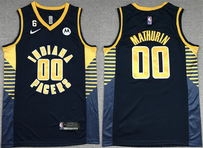 Basketball Jersey High School-Men's Indiana Pacers #00 Bennedict Mathurin Black With NO.6 Patch Stitched Basketball Basketball Jersey