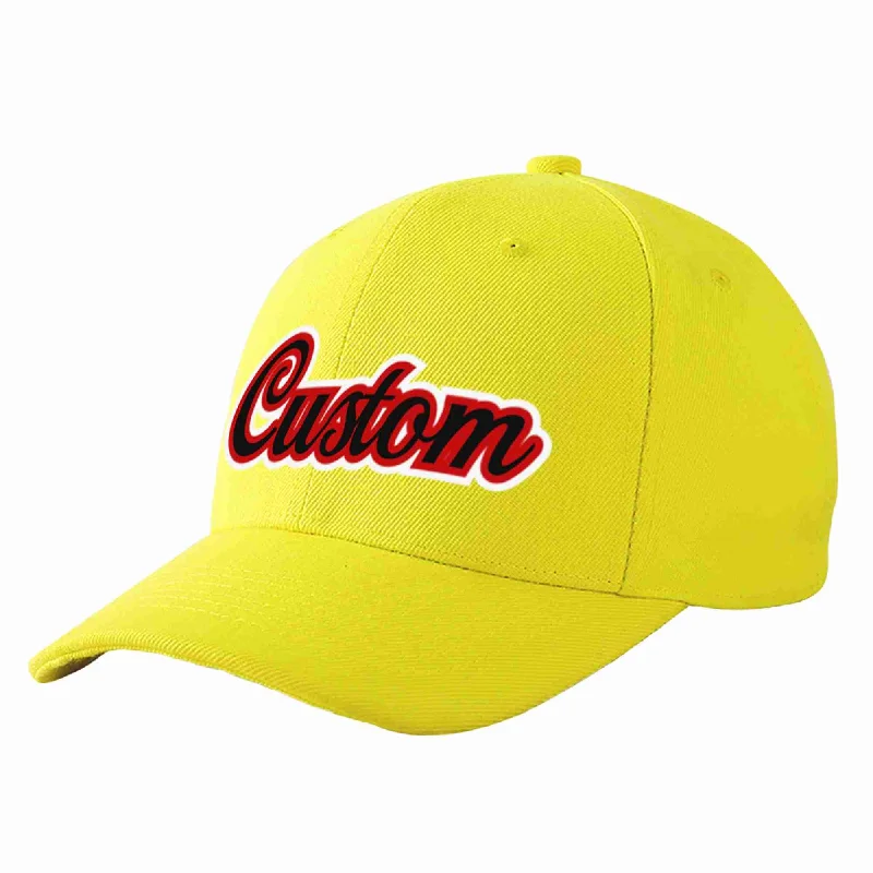 Baseball Cap Organic-Custom Yellow Black-Red Curved Eaves Sport Baseball Cap Design for Men/Women/Youth