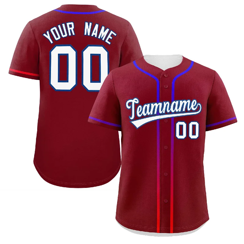 Baseball Jersey Lounge-Custom Crimson White Personalized Gradient Ribbed Design Authentic Baseball Jersey